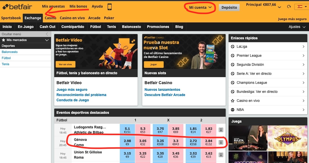 explicando seccion exchange de betfair