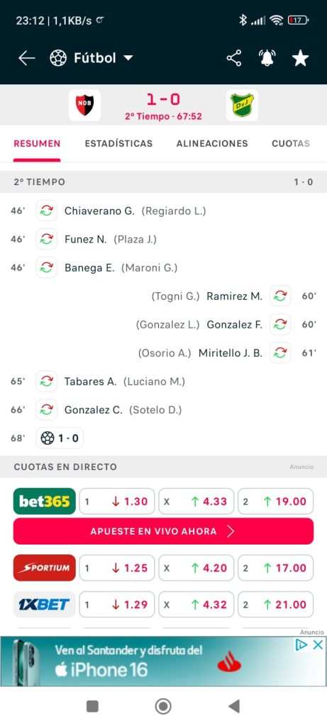 ejemplo aumento de cuota en partido para trading