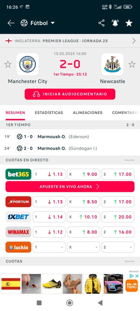 resultado apuesta trading y matched betting manchester city vs newcastle