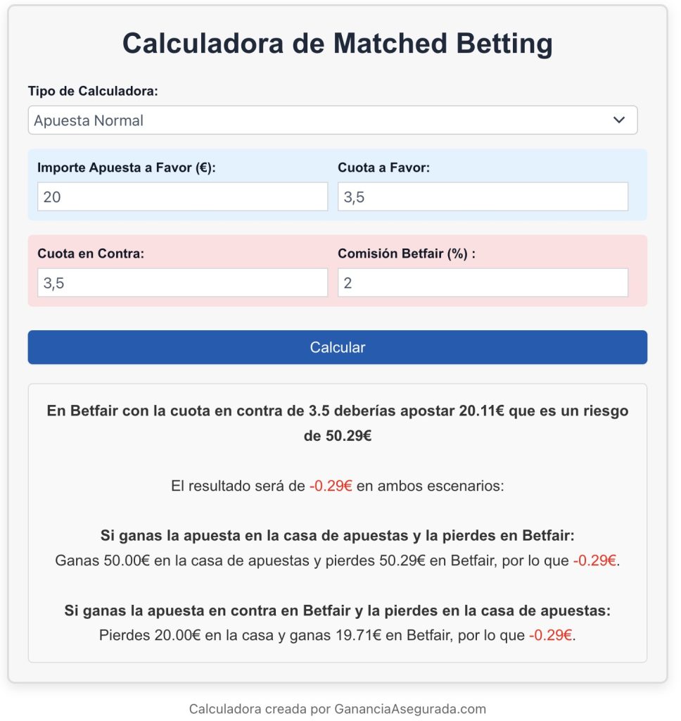 usando calculadora para hacer trading y matched betting