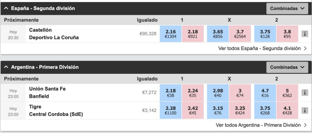 partidos test matched betting y martingala